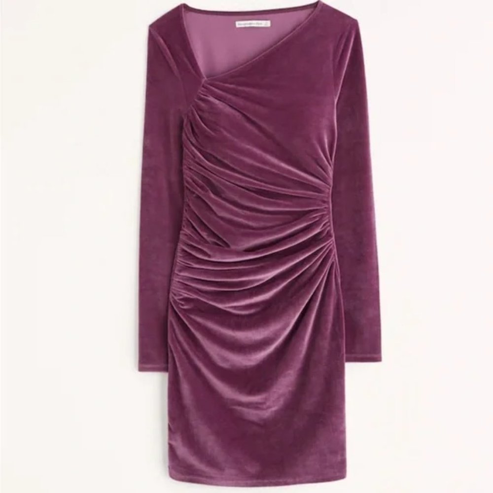 Abercrombie Purple Asymmetrical Ruched Velvet Mini Dress size XS TALL